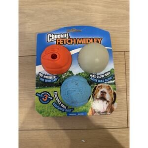 Chuckit! Dog Fetch Toy MEDLEY 3-pack Whistler Max Glow Rebounce Ball MEDIUM